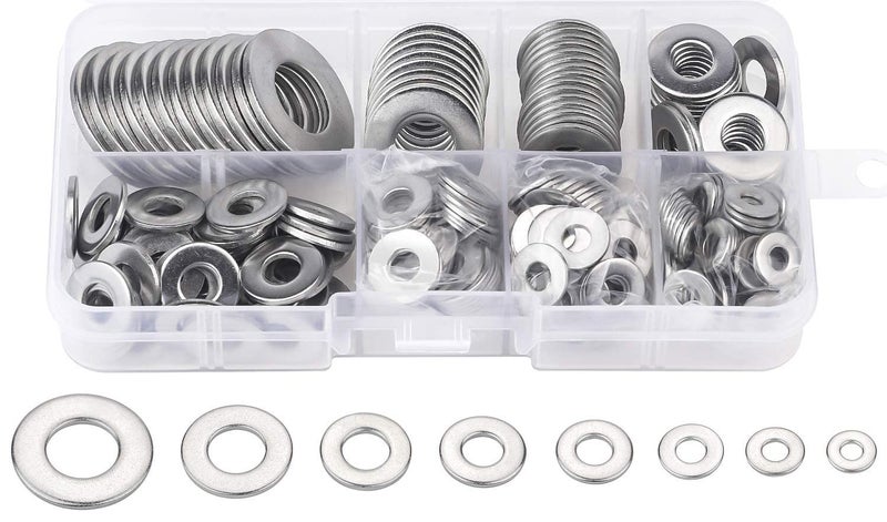 DYWISHKEY 268PCS 8 Sizes Flat Washers Assortment Kit, 1/2 3/8 5/16 1/4 12# 10# 8# 6#, 304 Stainless Steel - Image 4